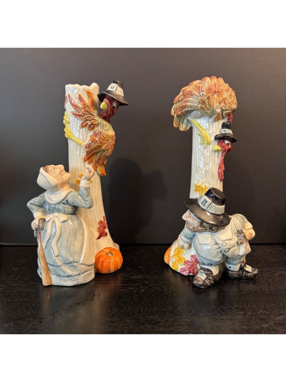 Vintage 1990 Fitz And Floyd Pilgrims Progress Thanksgiving Candlesticks Boxed Se